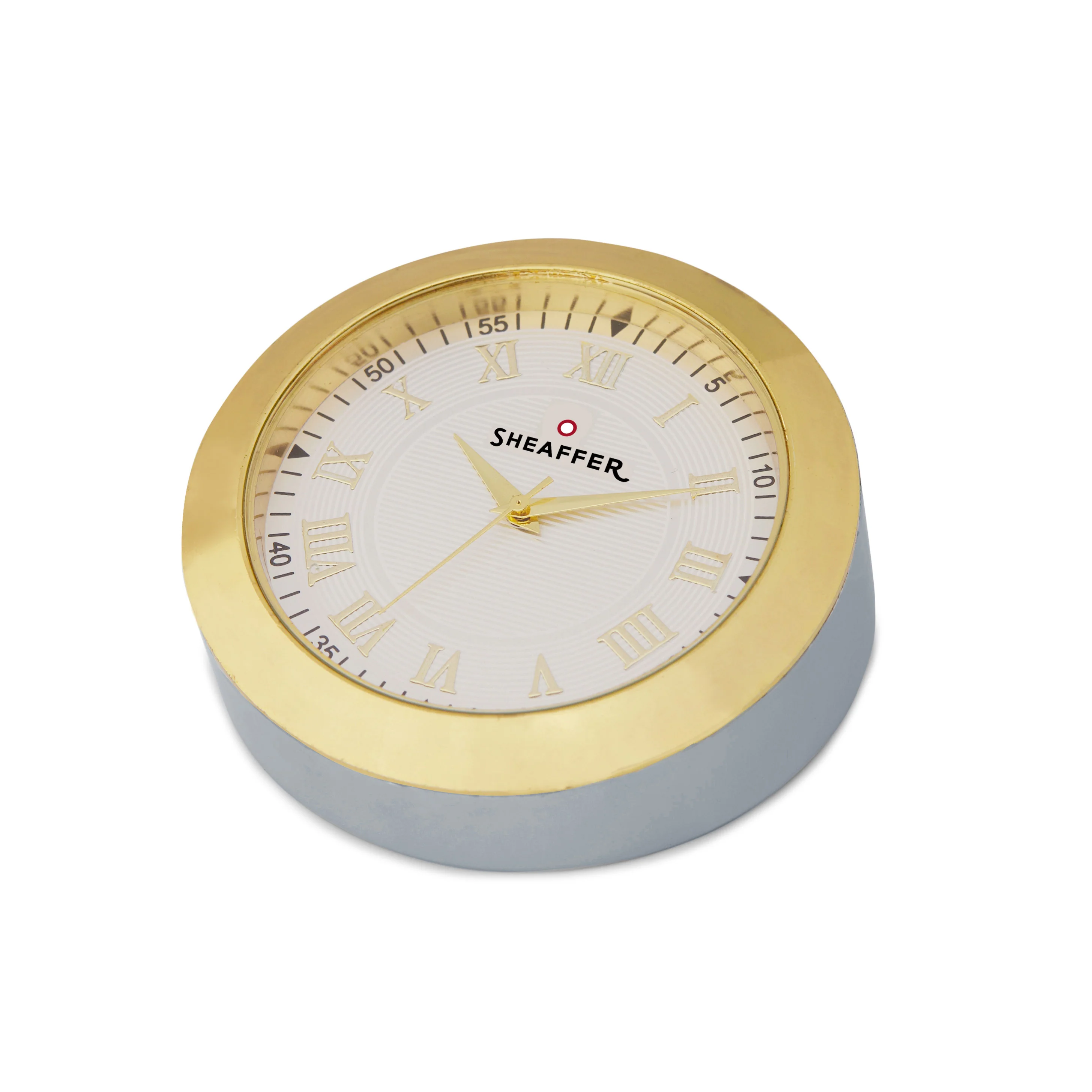 Sheaffer Gift Set ft. Bright Chrome 300 Ballpoint Pen with Gold Trims and Table Clock - Image 6