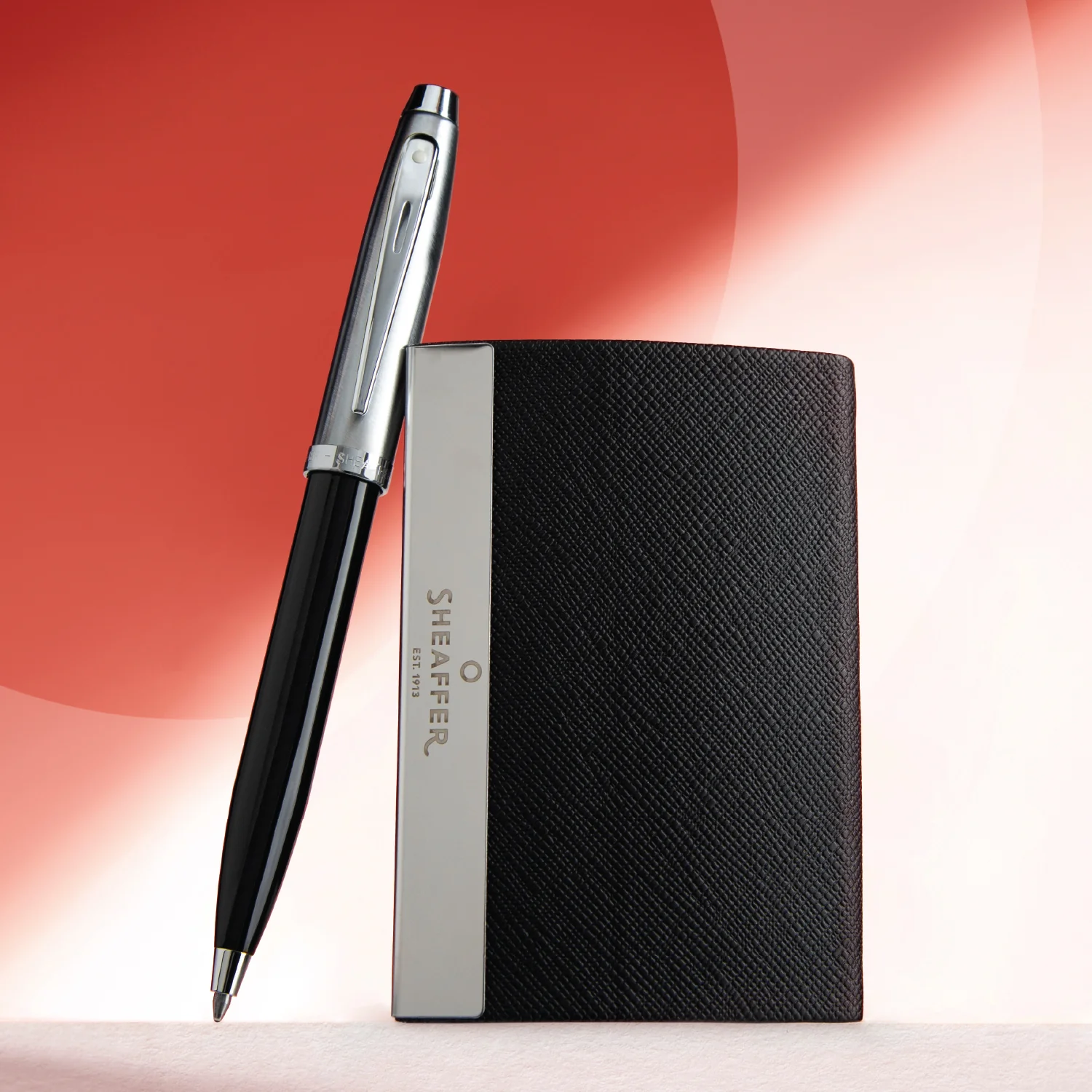 Sheaffer Gift Set ft. Glossy Black 100 Ballpoint Pen with Chrome Trims and Business Card Holder - Image 4