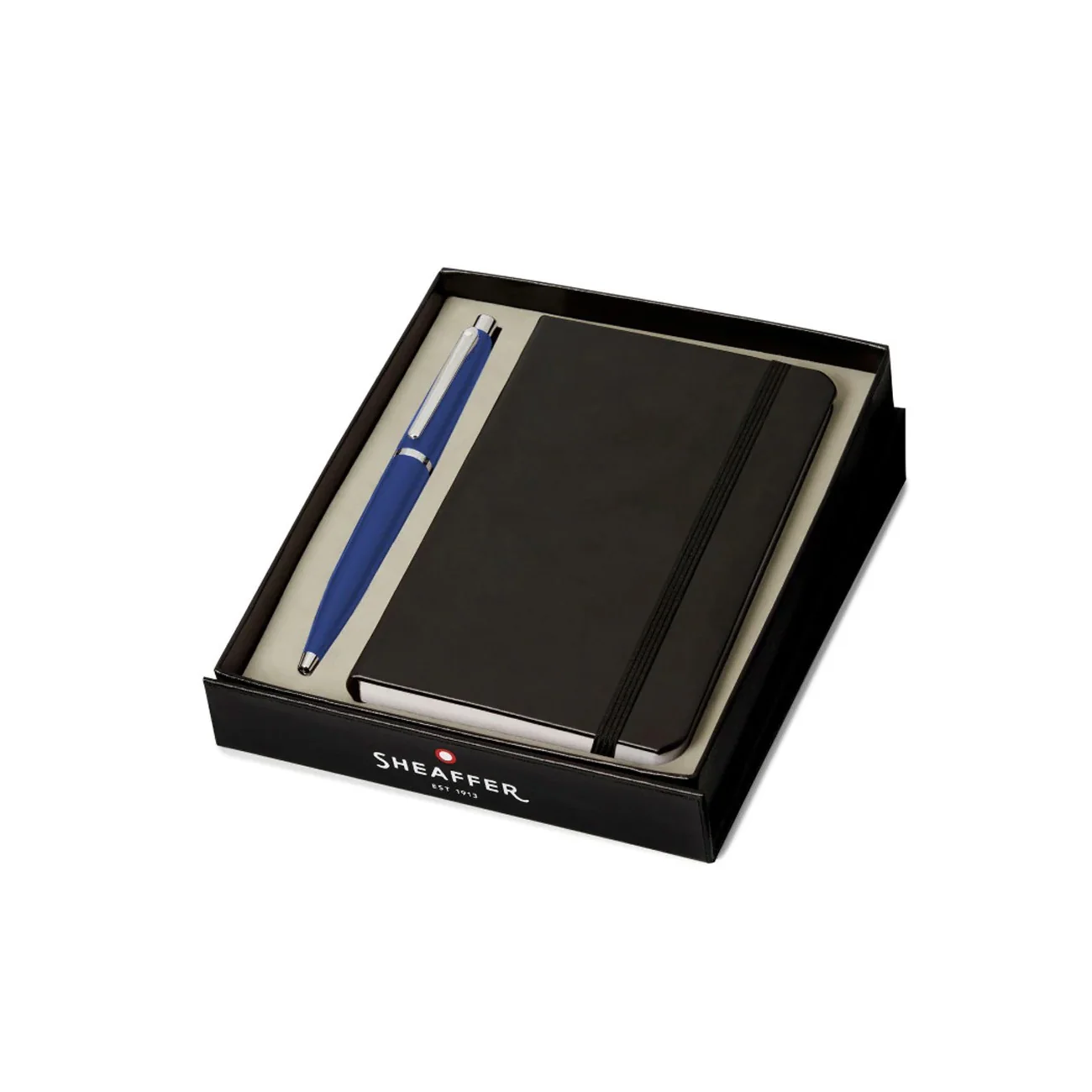 Sheaffer Gift Set ft. Neon Blue VFM Ballpoint Pen with Chrome Trims and Small Notebook - Image 4